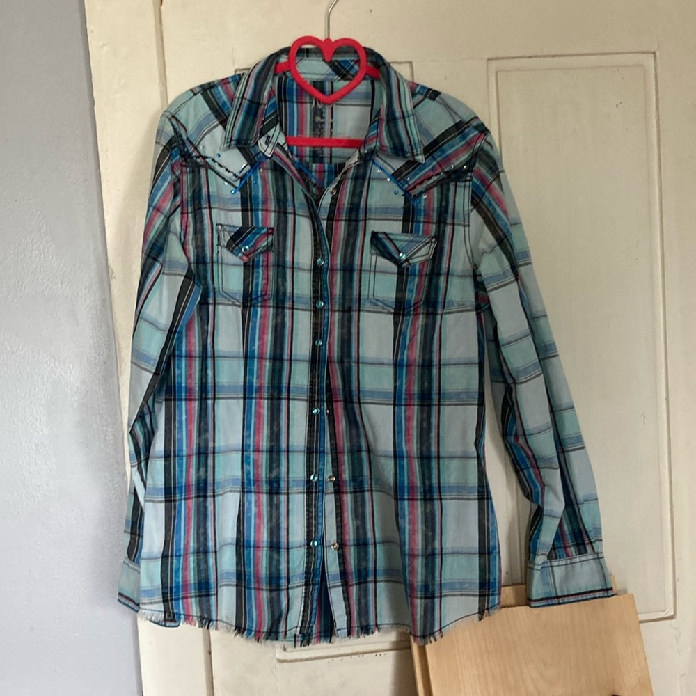 Rock 47 by Wrangler Plaid Button-Up Shirt - Blue and Red